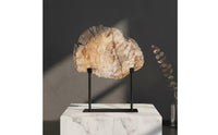 Stone Slice Ornament with Stand Organic Tabletop Sculpture with Metal Stand Rustic Elegance Decorative Stone Slice for Entryway, Living Room, Study