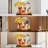 Fortunes Cat Statue with Gold Frame Gilded Prosperity Cat Ornament Cute Sculpture for Business Owners, Front Desk, Office
