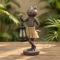 Frog Statue with Lantern Resin Lawn Ornament Decorative for Pathway