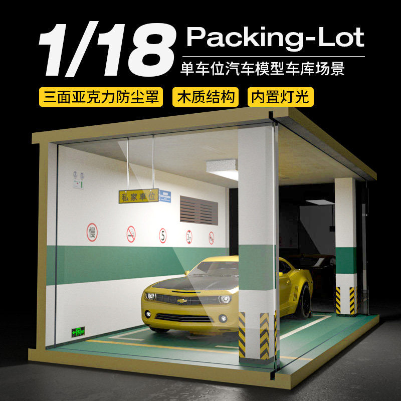 1:18 Wooden Parking Garage Model with Lights for Car Models