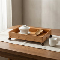 Wooden Tray with Feet Rectangular Wooden Storage Tray Open-Top Desktop Organizer for Entryway