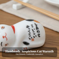Fortunate Cat Chopstick Holder Multi-Functional Ceramic Cat Chopstick Rest Maneki-Neko Utensil Rest Cute Design Easy to Clean