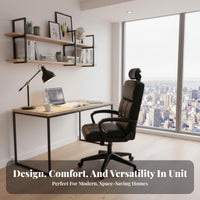 Upholstered Computer Chair with Headrest Space Saving Rolling Seat for Dorm Room