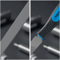 8-Inch Flat Hand File Textured Metal File with Ergonomic Handle Contoured Tool Anti-Slip for DIYers, Mechanics, Workshop, Garage, Bike Maintenance