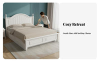 Sturdy Construction Nordic Design Double Bed High Weight Capacity White Solid Wood Bed No Box Coil Needed Rounded Corner Design for Newlyweds, Couples, Homeowners, Home, Guest Room, Apartment