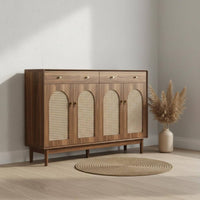Rattan Footwear Storage Unit Retro Wooden Design Storage Cabinet with Drawers Large Capacity Entryway Shoe Storage Bench for Hallway, Living Room