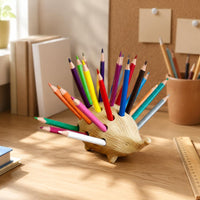 Wooden Hedgehog Pen Holder Cute Creature Hedgehog Pen Holder Multiple Holes