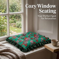 Floral Tatami Seat Cushion, Velvet Floral Ruffled Seat Cushion, Romantic Ruffled Window Seat Cushion - Image 6