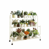Three-Tier Rolling Plant Trolley Multitier Design Flower Rack 360-Degree Rotating Wheels Large Capacity for Homeowners, Florists