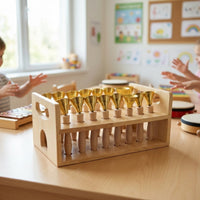 Percussion Hand Bells with Stand Wooden Hand Bell Set with Rack Educational Musical Handbell Set for Young Children