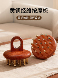 Pure Brass and Wood Head Massage Comb Portable Scalp Scraping Meridian Brush