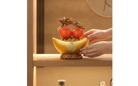 Gilded Wealth Vessel Bowl with Persimmons Wealth Tabletop Decoration Traditional Sculpture for Housewarming