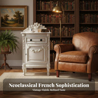 Ornate Pedestal Nightstand Antique Finish Bedroom Furniture Single Drawer