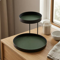 Two-Tier Storage Rack Iron Metal Tray Shelf Stand Leather-Like Lining Cosmetic Display Rack for Desktop
