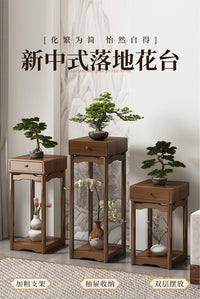 花架子客厅落地式中式置物架阳台实木2024新款植物摆放架花台 无抽丨复古双层大号花台【品质保障 安全无异味】