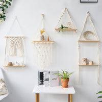 Bohemian Handwoven Wooden Bead Wall Hanging Storage Net