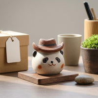 Panda Tea Pet Figurine Pet Orange Cheek Spots Clay Panda Ornament Brown Hat