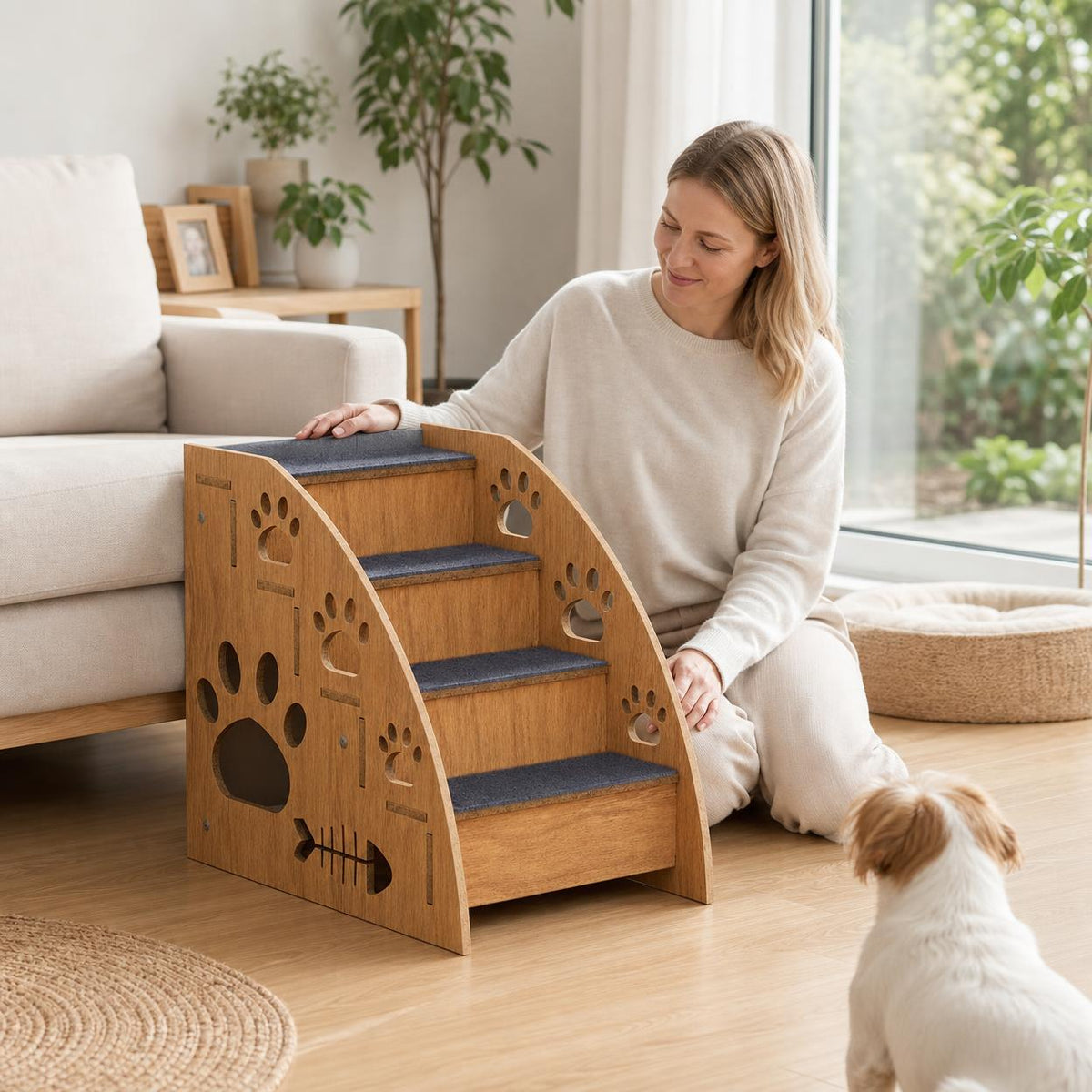 Solid Wood Pet Stairs for Cats and Dogs, Multi-level Ramp for Beds and Sofas, Non-slip Steps for Small and Elderly Pets