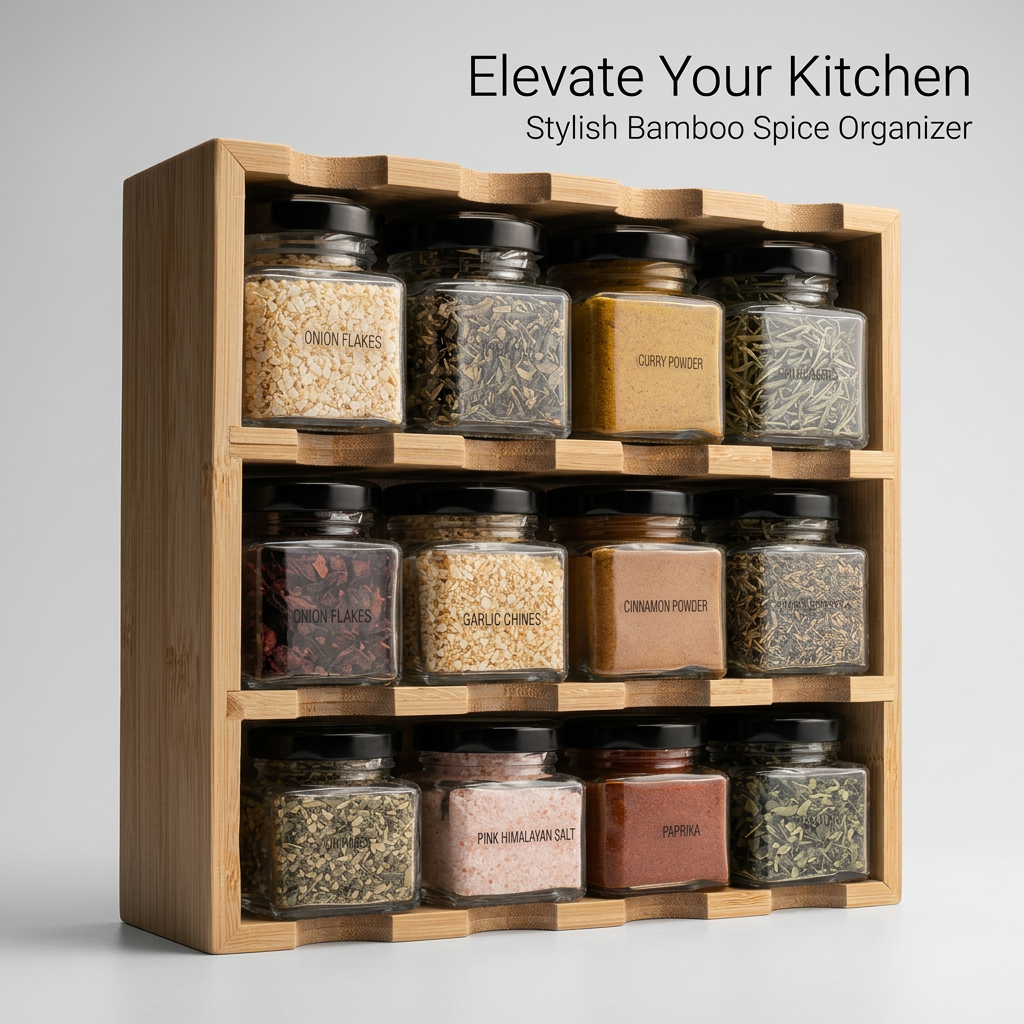 Bamboo Countertop Spice Rack Organizer, Tiered Seasoning Rack, Modern Storage Shelf, Easy Access Spice Holder, 3-Tier Rack