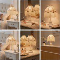 Table Lamp with Beads Pedestal Table Lamp with Fringe Classic Decorative for Bedroom, Vanity
