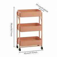 Rolling Cart with Mesh Baskets Space-Saving 3-Tier Rolling Cart Compact Portable for Students, Kitchen, Bedroom