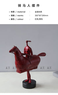 现代新中式创意金属骑马将军装饰样板间客厅玄关书房软装工艺摆件