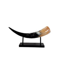 Horn Decor Minimalist Sculpture with Metal Stand Glossy for Office, Entryway