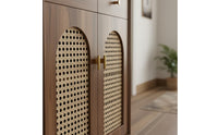 Rattan Footwear Storage Unit Retro Wooden Design Storage Cabinet with Drawers Large Capacity Entryway Shoe Storage Bench for Hallway, Living Room