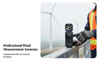 Two-screenScreen Display Digital Anemometer Temperature and Humidity Readings Handheld Anemometer Sound Alarm Wind Speed Meter Curve Recording