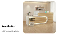 Salon Reception Counter Multifunctional Modern Reception Desk Cashier Checkout Stand Easy to Clean Particle Board Melamine Finish Scratch Resistant Waterproof Suitable for Receptionists Barbershop Retail Store