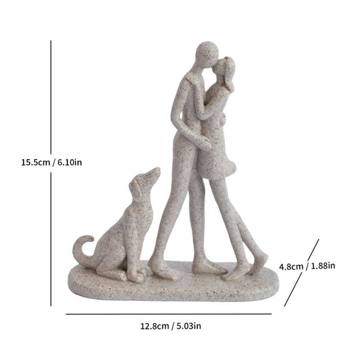 Couple and Dog Statue Decorative Ornament Abstract Human Figure Handmade