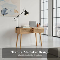 Desk with Storage Modern Design Cane Woven Panel Desk Spacious Drawers
