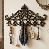 Vintage Cast Iron Geometric Wall Hooks - 5 Hooks for Entryway