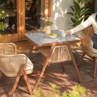 Outdoor Garden Table Set, 3-Piece, with Artificial Rattan, Brown, for Balcony, Garden, Hotel