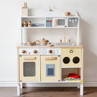 Wooden Play Kitchen Child-Friendly Kitchen Pretend Play Set with Oven for Kids, Children, Playroom, Daycare, Bedroom