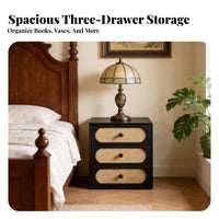 3-Drawer Rattan Bedside Table Multi-Functional Nightstand Easy Assembly