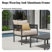 Hand-Woven Design 4-Piece Rope Weave Sofa Set Weather-Resistant 4-Piece Rope Weave Furniture Sturdy Frame outsidedoor Furnishing Lightweight Build for Property Managers, Business Owners, Balcony, Garden, Patio, Courtyard