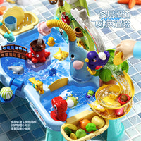 Electric Water Play Table with Dual Pools, Slide, and Dishwasher Toy for Kids