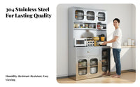 Stainless Steel Kitchen Cabinet Multi-Functional Microwave Oven Stand Cabinet Large Capacity Tall Kitchen Storage for Families, Dining Room