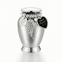 Personalized Keepsake Urn with Photo Pendant Polished Miniature Urn with Charms Metal Ash Holder Compact for Grieving Families