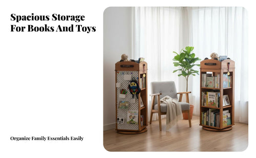 360-Degree Rotation children's Rotating Bookcase Rainbow Design Revolving Book Rack Floor-Standing Bookshelf Large Capacity for Toddlers, Students, Living Room, Reading Corner, Playroom, Nursery