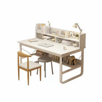 Home Office Workstation Multi-Functional Study Table with Storage Shelves Wide Desktop Writing Desk with Bookshelf for Bedroom, Small Space, Dorm Room
