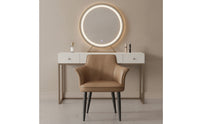 Padded Dining Chair with Armrests Modern Eco Leather Chair Tapered Legs Accent Armchair Comfortable for Home Office, Vanity
