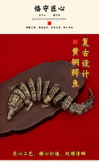 黄铜3D鳄鱼关节可活动纯铜创意个性桌面装饰工艺品摆件礼品批发