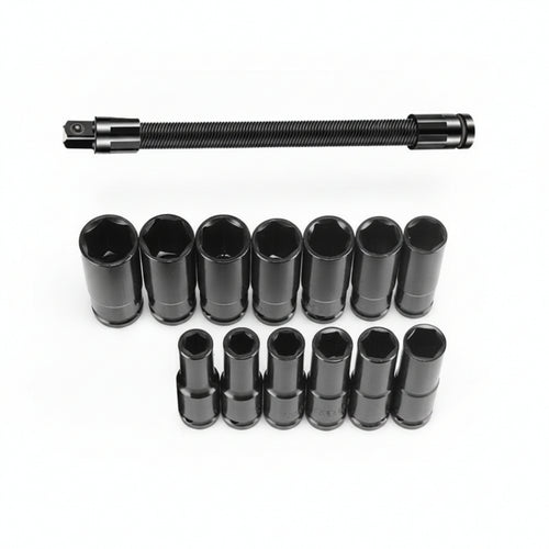 13 Pieces Deep Socket Set Flexible Socket Extension Spring Steel Socket Extension Bar Flexible Socket Extender Extension Bar Flexible Socket Extension Rod Improved Reach Corrugated Design Suitable for Workshop Garage Repair Maintenance