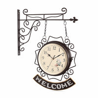 Double-Sided Wall Clock with Bracket Decorative Train Station Clock Analog for Hallway, Living Room