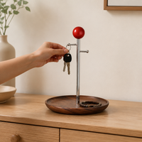 Luxury Wood Key Holder Catchall Tray, Desktop Key Organizer with Hooks, Valet Tray for Entryway Table, Small Item Organizer