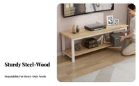 Stable Construction Steel and Wood TV Console Easy Assembly Wood Media Console with Storage Heavy Duty Minimalist TV Table Scratch-Resistant Surface for Bedroom, Small Areas