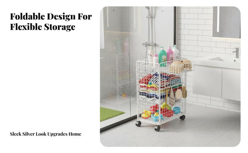 2-Basket Rolling Shelf Space-Saving Storage Trolley Multi-Tier for Laundry Room