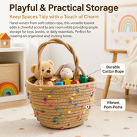 Rope Laundry Basket, Woven Laundry Hamper with Handles, Toy Storage for Nursery & Living Room, Bohemian Decor